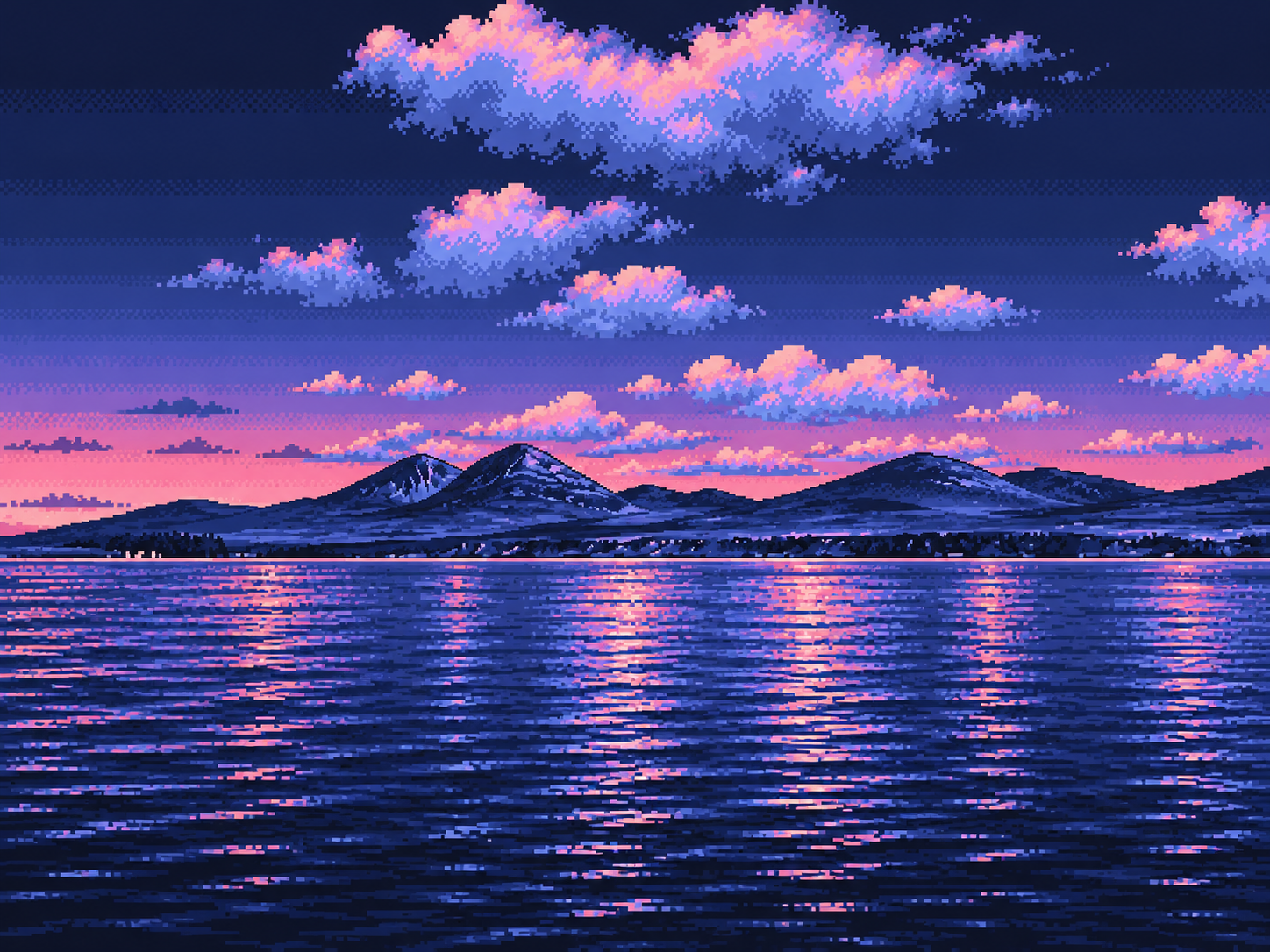 Pixel-art interpretation of the Scotland landscape